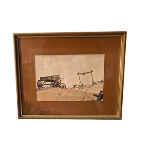 Vintage Framed Western Watercolor Artwork by W.T. Zivic Ranch Southwest
